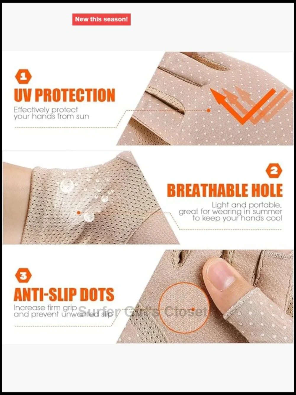 Women Fingerless Sunblock Gloves UV Protection Non-Slip Driving